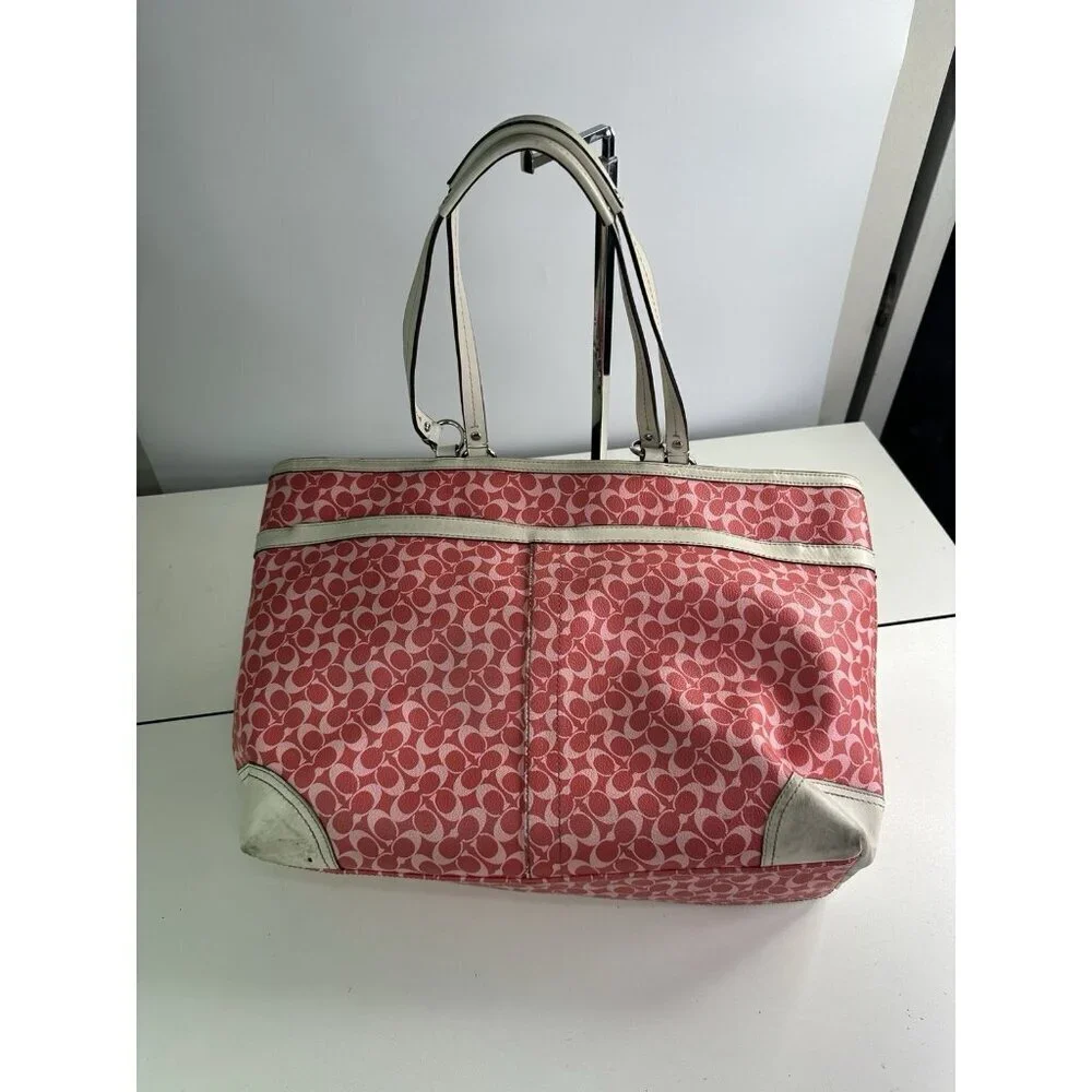 COACH Chelsea Heritage Stripe PVC-Leather Multi Use BAG Large Tote #F15134 Pink